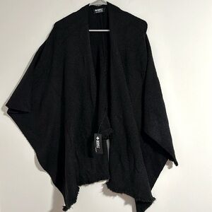 NWT + Beryll cashmere open front poncho shrug fuzzy Boucle black one size